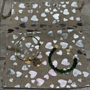 2 Alexi and Ani Bracelets a Green Beaded Bracelet and a 4 Leaf Clover Br…